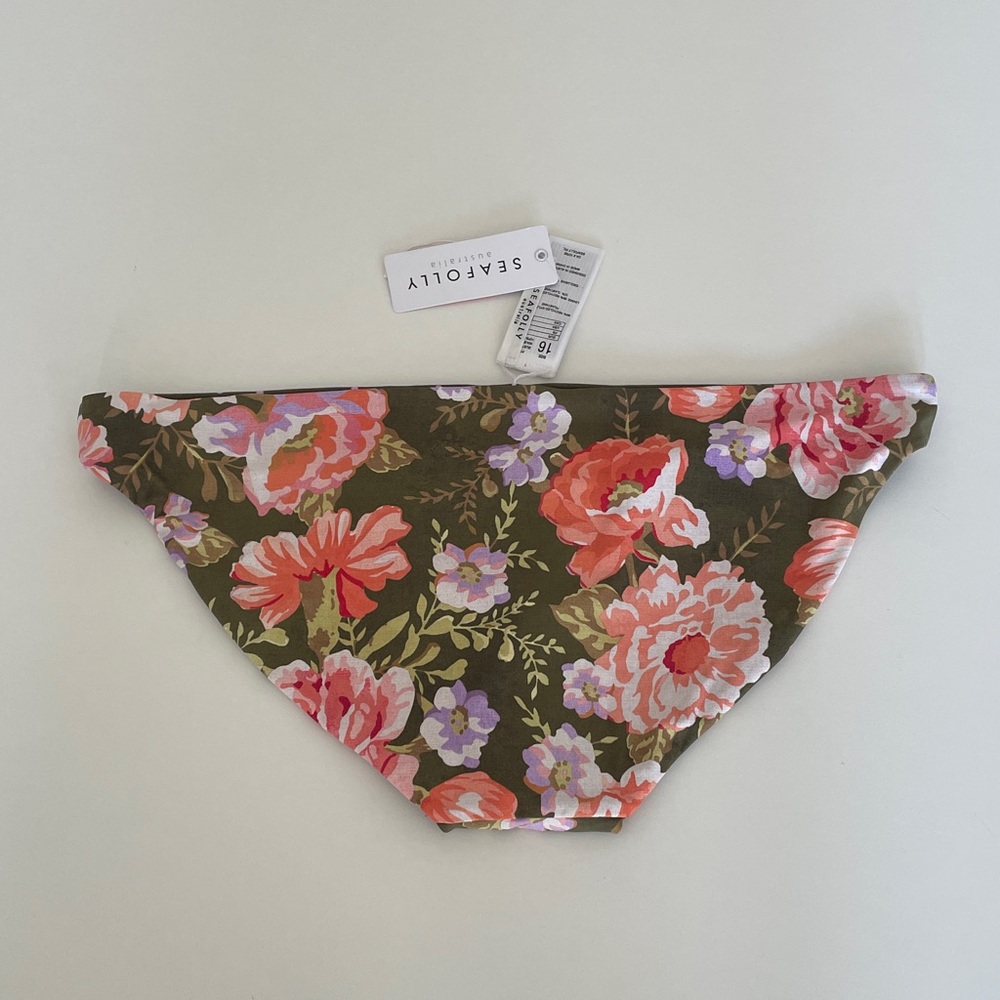 Seafolly Bikini Bottom Reversible Hipster Floral Swim Bottoms Cottage Green - Picture 9 of 10